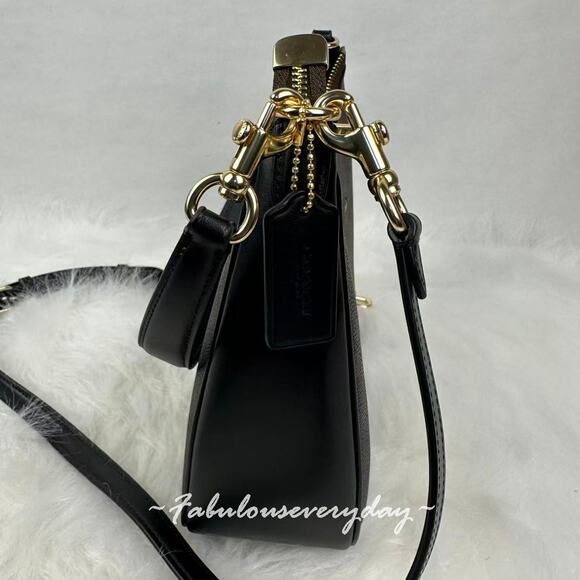 Coach Teri Hobo Bag Crossbody In Signature Canvas/Gold/Walnut/Black CV940 NWT - Picture 3 of 11